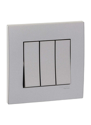 Schneider Electric Vivace 16AX 3 Gang 1 Way Plate Switch, KB33R_1_AS, Aluminium Silver