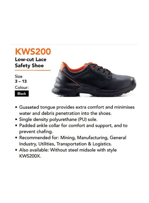 Honeywell Kings KWD200 Low-Cut Lace Leather Industrial Safety Work Shoes, Black, Size 11/46EU