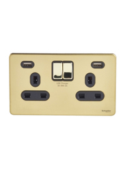 Schneider Electric Ultimate 13A 2 Gang Switched Socket 2 USB Charger, Brown