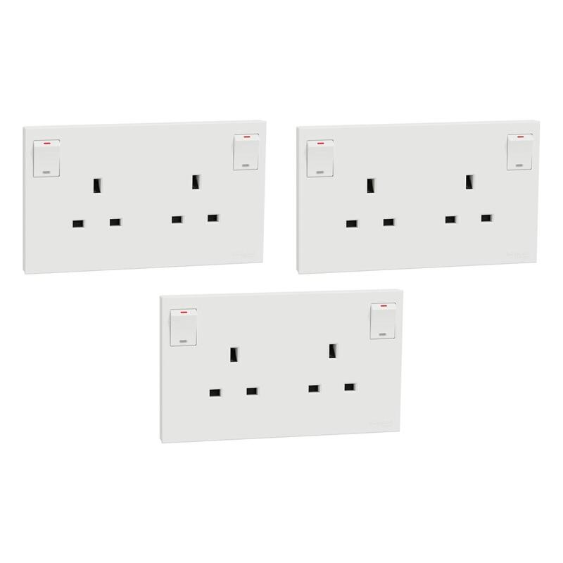Schneider Electric Switched socket, AvatarOn C, 13A 250V, 2 gangs, White - Pack of 3