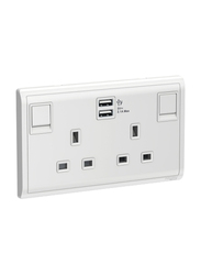 Schneider Electric Pieno 13A Twin Gang Switched Socket with 2.1A USB, E82T25USB_WE_G12, White