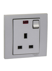 Schneider Electric Vivace 13A Single Switched Socket with Neon, KB15N_AS, Aluminium Silver