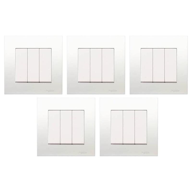 Schneider Electric 16AX 250V Vivace 3 Gang 2 Way Switch, Silver, KB33R - Pack of 5
