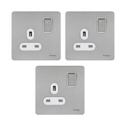 Schneider Electric Ultimate Screwless flat plate - switched socket - 1 gang - stainless steel - GU3410-WSS - Pack of 3