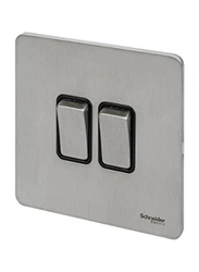 Schneider Electric Ultimate Screwless 2 Gang Rocker Flat Plate Switch, GU1422BSS, Stainless Steel with Black Interior