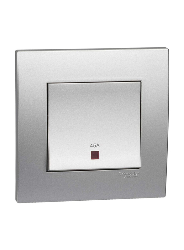 Schneider Electric Vivace 45A Double Pole Switch with Neon/Cooker control/Water Heater 250V, KB31DR45N_AS, Aluminium Silver