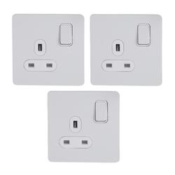 Schneider Electric Ultimate Screwless flat plate - switched socket - 2P - 1 gang - white metal - GU3410DWPW - Pack of 3