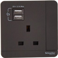 Schneider Electric  AvatarOn, 2 USB charger + switched socket, 3P, 13A, Dark Grey (Model Number -E8315USB_DG_G11) - Pack of 5