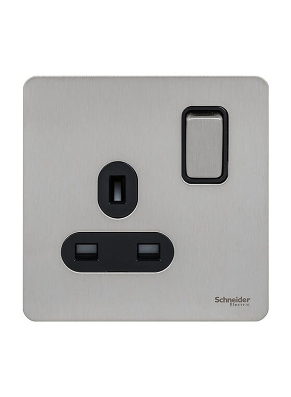Schneider Electric Ultimate Screwless Flat Plate Switched Socket, GU3410-BSS, Stainless Steel