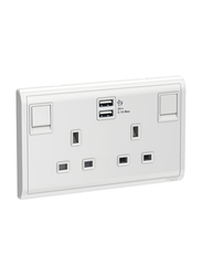 Schneider Electric Pieno 13A Twin Gang Switched Socket with 2.1A USB, E82T25USB_WE_G12, White