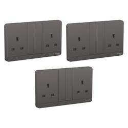 Schneider Electric AvatarOn E83T25_DG_G12 Double Switch Socket 3P With Shutter 13Amps 250V Dark Grey - Pack of 3