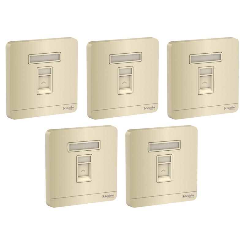 Schneider Electric E8331RJS_WG AvatarOn Gold - 1 Gang Keystone Wallplate with Shutter without Ketstone Jack RJ-45 - Pack of 5