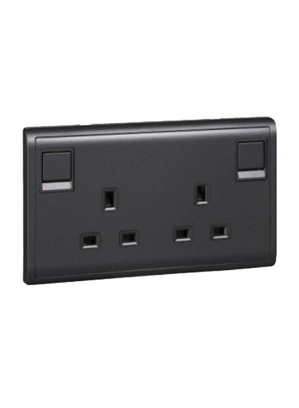 Schneider Electric Pieno 13A 2 Gang Switched Socket 250V, E82T25_MB_G1, Matt Black