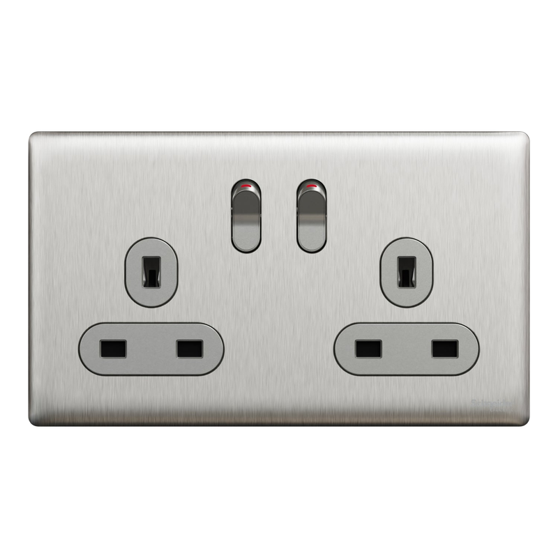 

Scheider Electric Schneider Electric Switched socket, Unica X, 13A, 250V, 2 gangs, stainless steel - NUXT25_SS