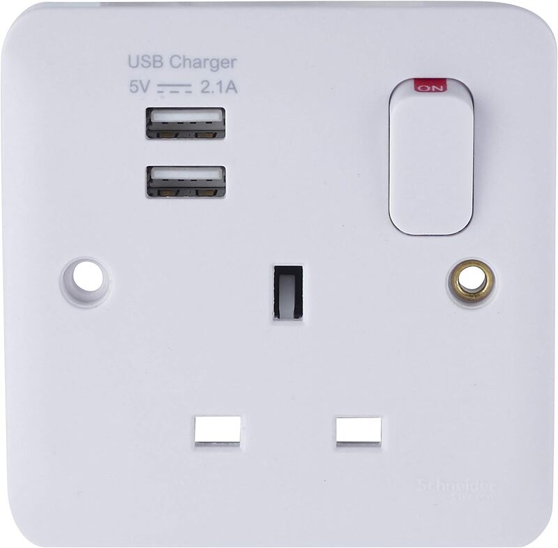 Schneider Electric Lisse White Moulded - Single Socket combined 2 x USB SP. 2.1 A - GGBL30102USBAS