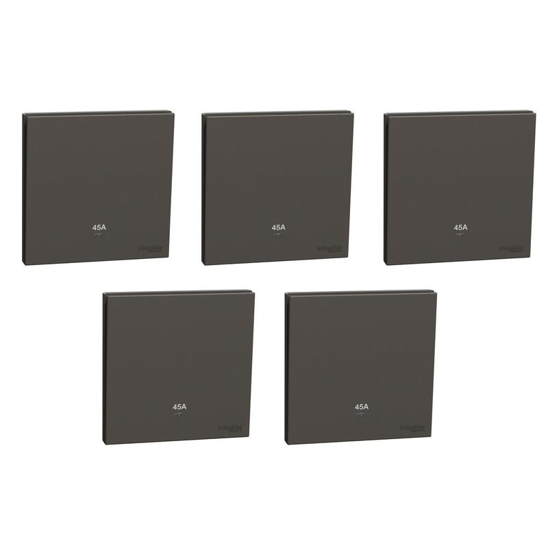 Schneider Electric Double Pole Switch with LED, AvatarOn C, 45A, 250V, 1 gang, dark grey - Pack of 5