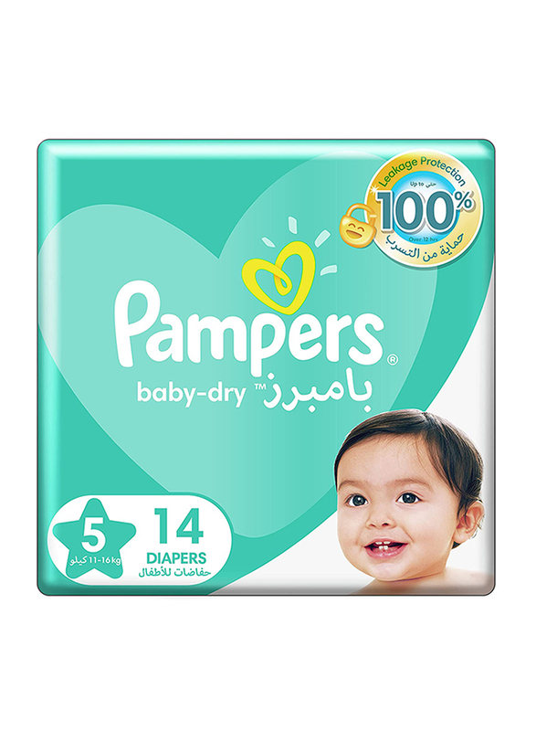 Pampers Baby-Dry Diapers, Size 5, Junior, 11-16 kg, 14 Count