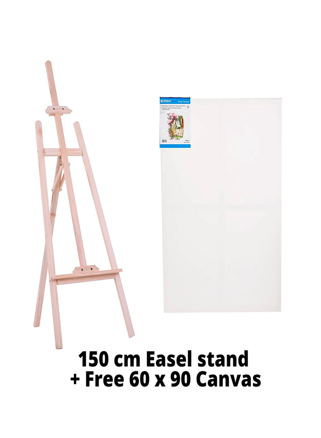 Bundle: Wooden Easil Stand 150Cm + MAXI Stretched Painting Canvas White Board  60X90
