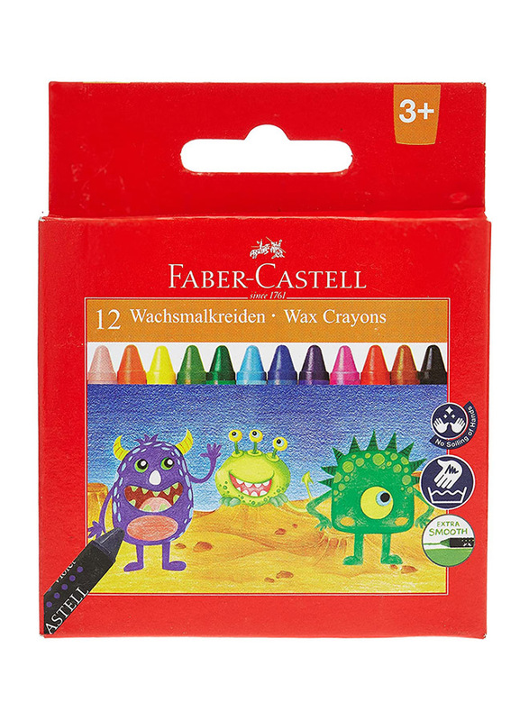 Faber-Castell Round Wax Crayons, 90mm, 12-Piece, Multicolour