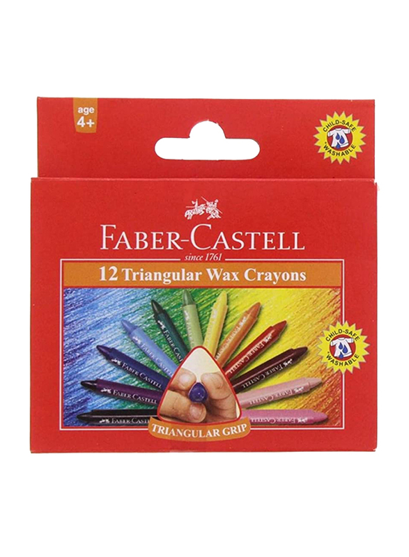 Faber-Castell Triangular Wax Crayons with Triangular Grip Set, 12 Pieces, Multicolour