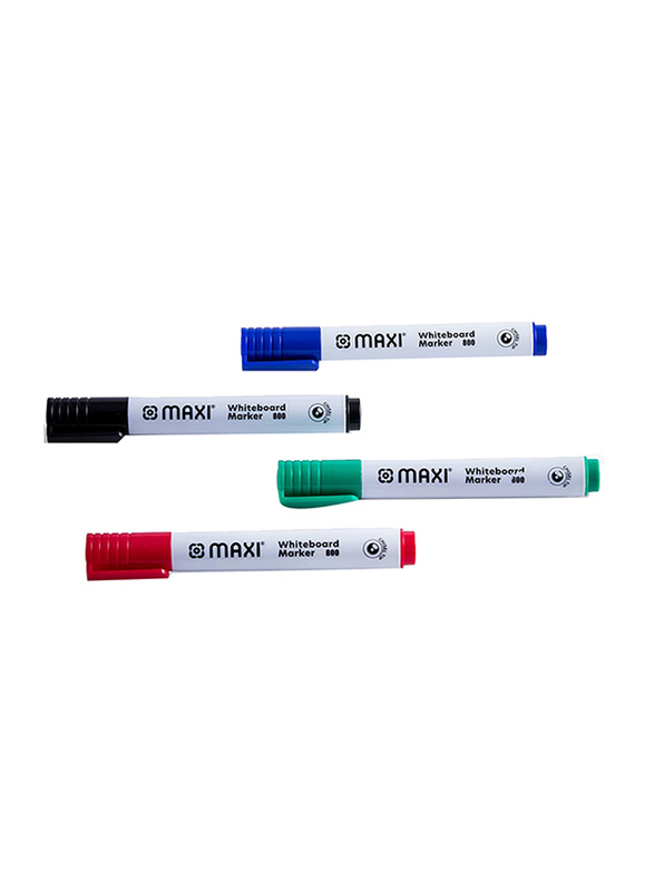 Maxi 4 Piece Whiteboard Marker with Duster In A Blister Card, Multicolour