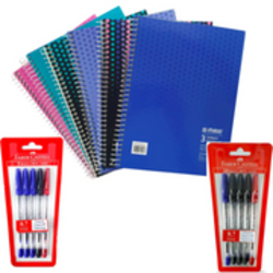 Bundle:Maxi Spiral 3 Subject Hard Cover Notebook With 120 Sheets Multicolour + Faber-Castell 2 Set of 5 pen each (Blue  5Pcs  / Black 5 Pcs), 0.7mm