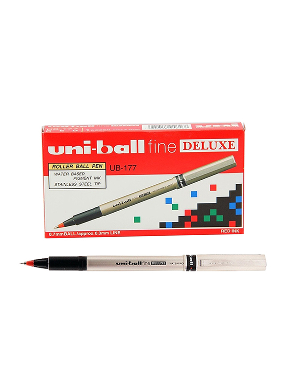 Uniball 12-Piece Fine Deluxe Rollerball Pen, UB157, Red