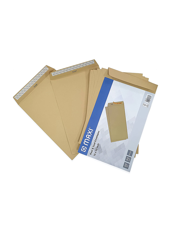 Maxi Peel & Seal Envelope Set, 15 x 10 inch, 50 Pieces, Brown