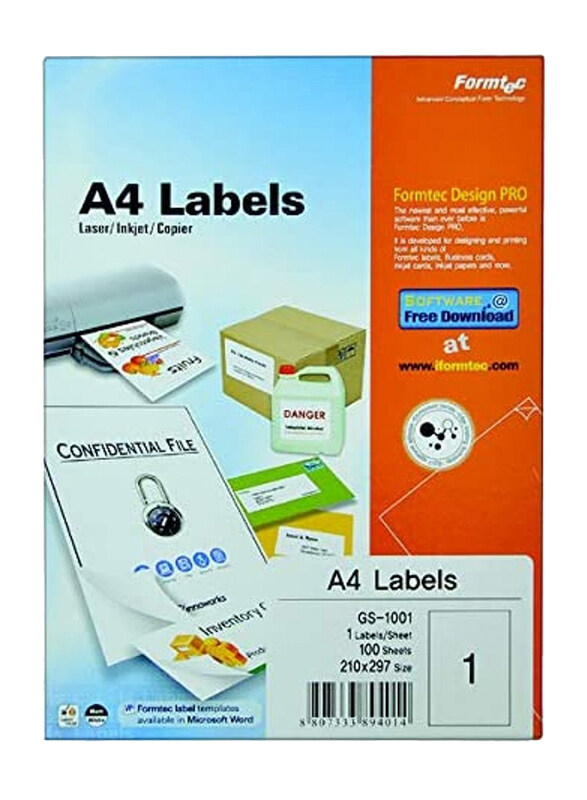 

Formtec Design Pro A4 Labels, 70 x 42mm, 100 Sheet, FT-GS-1021, White