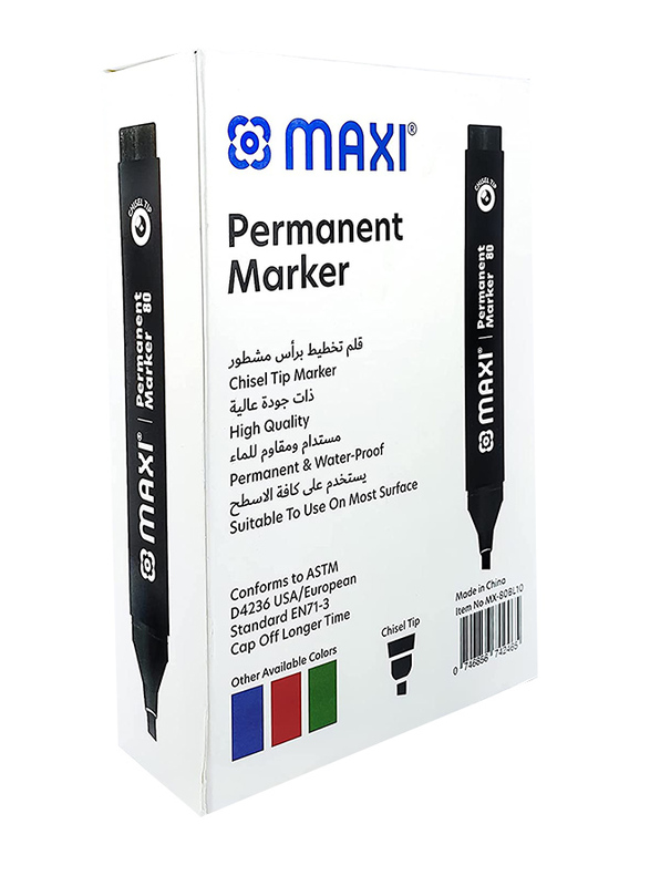 Maxi 10 Piece Permanent Marker with Chisel Tip, Black