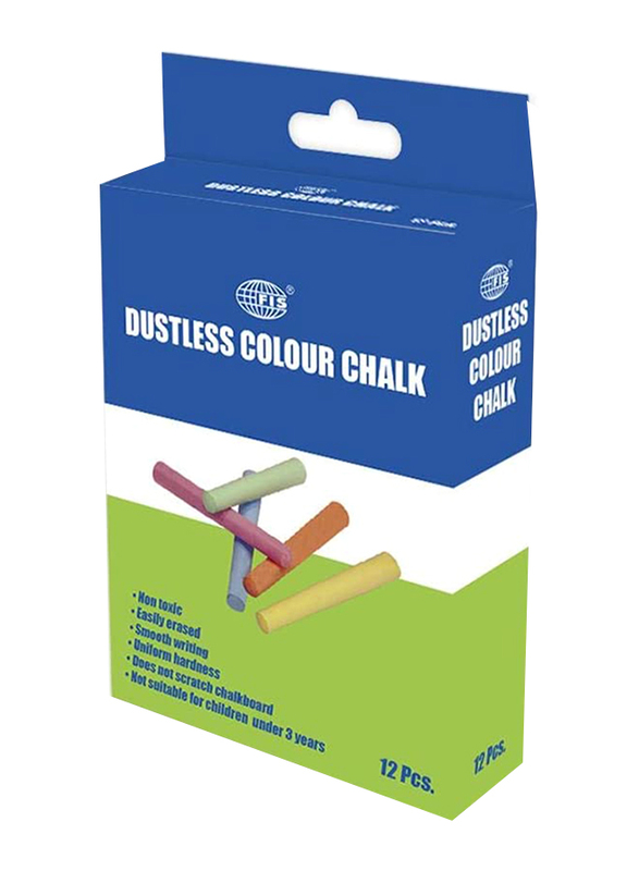 FIS Dustless Colour Chalks, 12-Piece, Multicolour