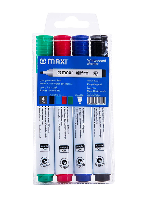 Maxi 4 Piece Whiteboard Marker, Multicolour