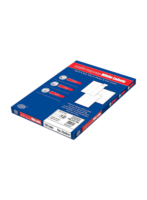 FIS Multipurpose Labels, 100 Sheets, A4 Size, FSLA12-100, White