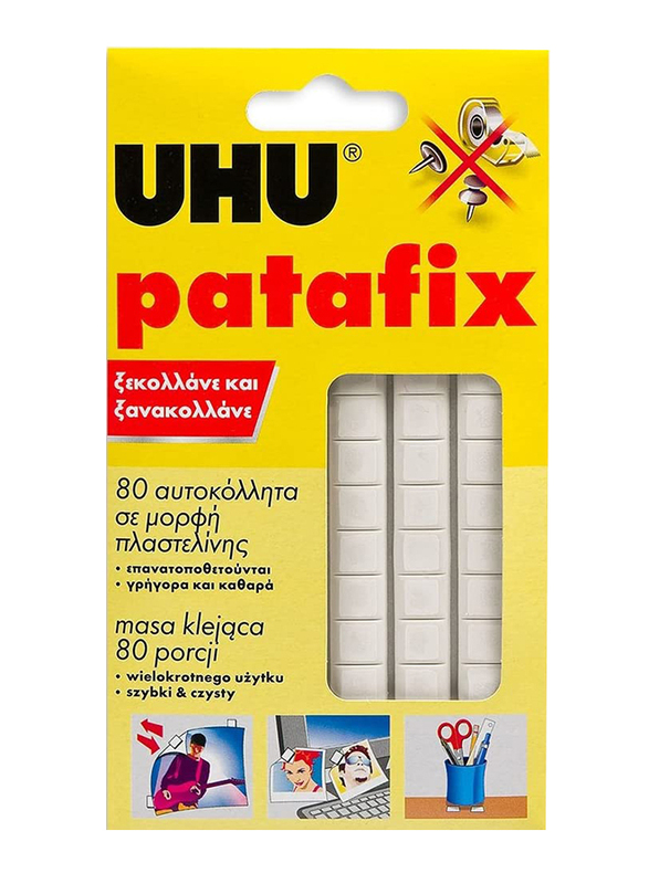 UHU Patafix Reusable Gluepads, 80 Pieces, White
