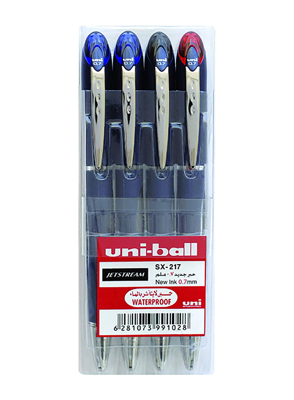 Uniball 4-Piece Uni Jetstream Retractable Pen Set, Mi-SXN210-04C, Multicolour