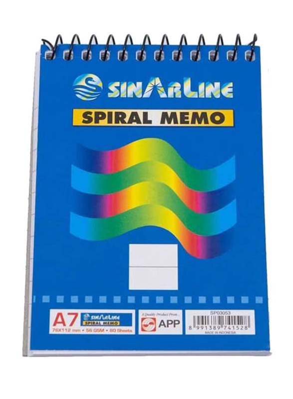 Sinarline SP03511 Spiral Memo, A7 Size, 50 Sheets, 60 GSM, 50 Pieces, Blue
