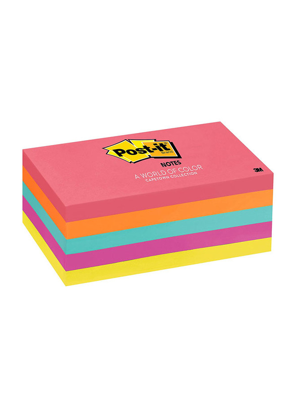 Post-it Cape Town Collection Sticky Notes, 7.62 x 12.7 cm, 5 x 100 Sheets, Multicolour