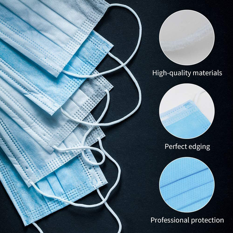 Fassturef 3-Layer Disposable Protective Face Mask, Blue, 50-Pieces