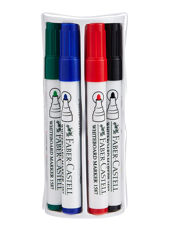 Faber-Castell 4-Piece Whiteboard Marker Set with Duster, Multicolour