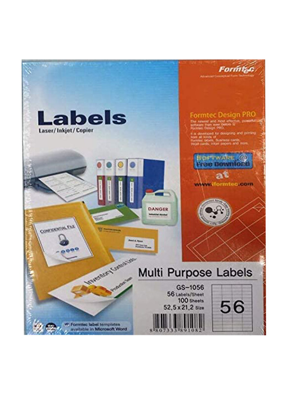 

Formtec Labels, 52.5 x 21.2mm, 56 Labels Per Sheet, FT-GS-1056, White
