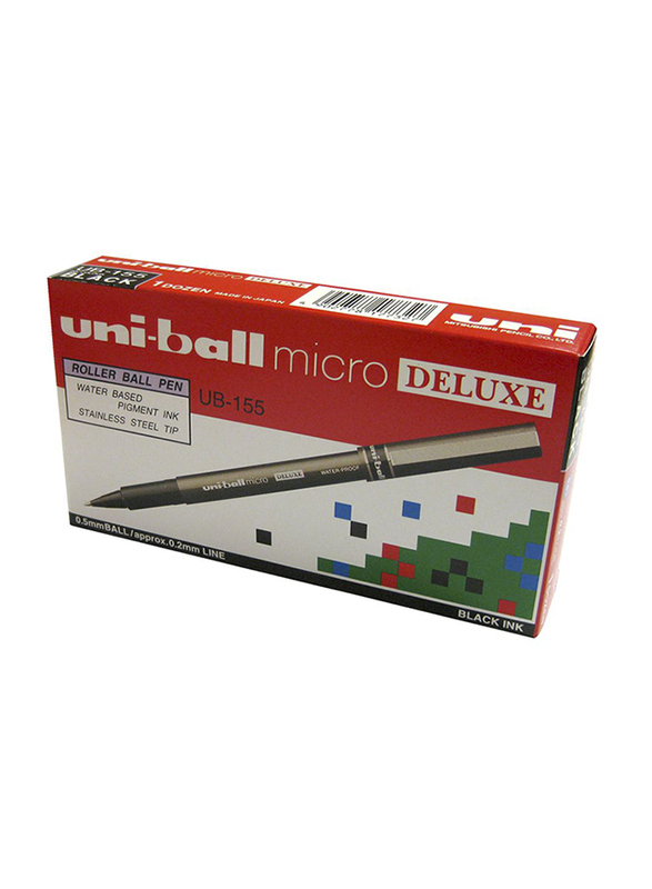 Uniball 12-Piece Micro Deluxe Rollerball Pen Set, 0.5mm, UB-155, Black