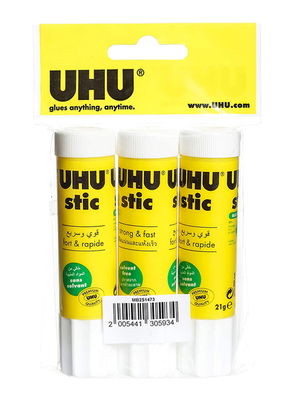 UHU Glue Stick, 3 x 21gm, White