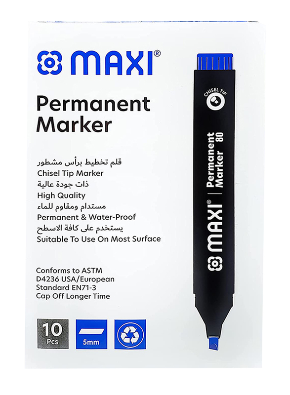 Maxi 10 Piece Permanent Marker with Chisel Tip, Blue