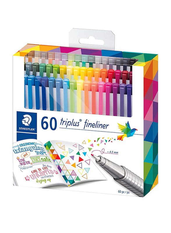 Staedtler 60-Piece Triplus Fineliner Brilliant Colors Pen Set, 0.3mm, Multicolour