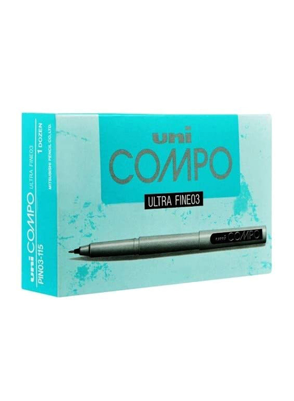 Uniball 12-Piece Compo Ultra Fine03 Pen Set, 0.3mm, Black