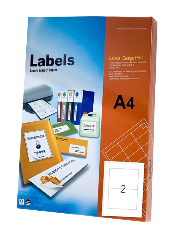 Multi Purpose A4 Size 2 Label Per Sheet, 100 Sheet, White