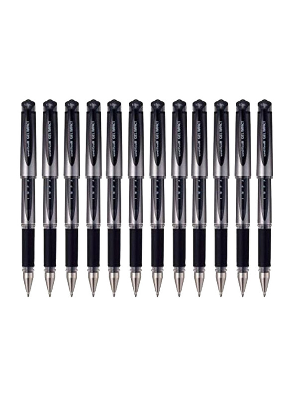 Uniball Pack of 12 Gel Impact Rollerball Pen Set, Black/Silver