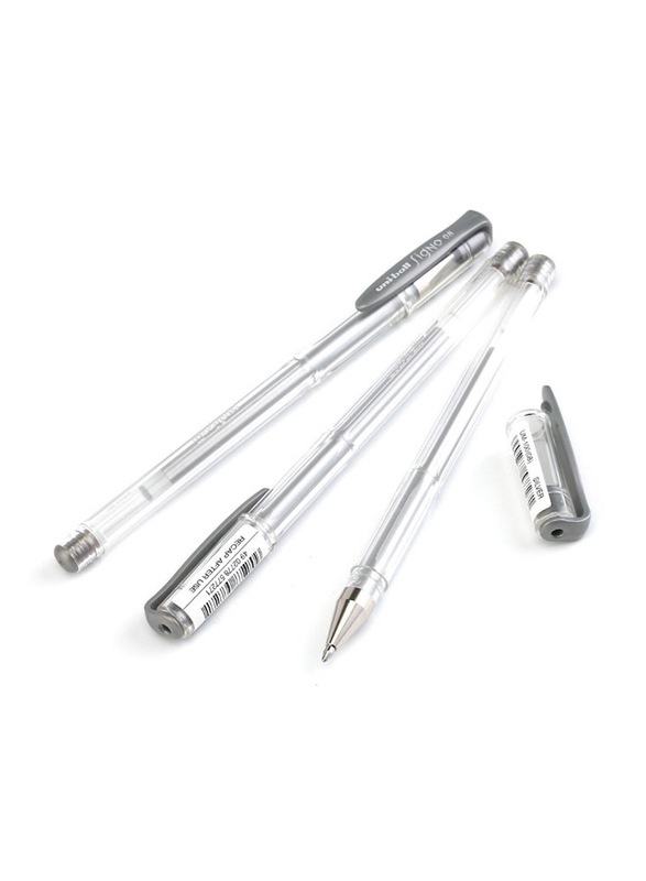 Uniball 12-Piece Signo UM-100 Fine Gel Pen Set, 0.8mm, Silver