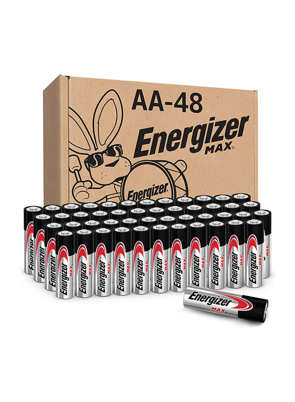 Energizer Max AA Alkaline Battery Set, 48 Piece, Black/Silver
