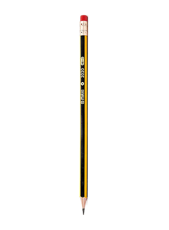Maxi 48 Piece Classic Hexagonal Graphite Pencil HB With Rubber Tip, Black/Yellow